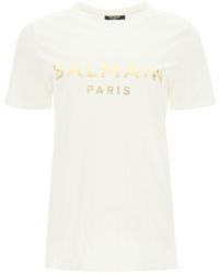 Balmain - T-shirt With Metallic Gold Logo - Lyst