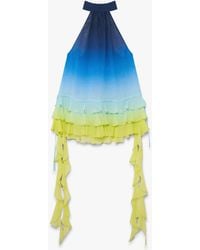 Casablanca Paris - Robe Bleue Dégradée En Double Georgette À Volants - Lyst
