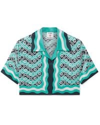 Casablanca Paris - Monogram Wave Cropped Short Sleeve Silk Shirt, Size By - Lyst