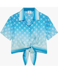 Casablanca Paris - Chemise Courte En Soie Bleue À Monogramme Dégradé Et Naud - Lyst