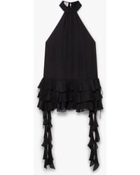 Casablanca Paris - Mini-Robe Noire En Double Georgette À Volants - Lyst