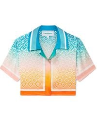 Casablanca Paris - Gradient Monogram Cropped Short Sleeve Silk Shirt, Size By - Lyst