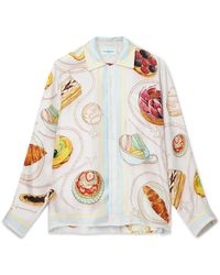 Casablanca Paris - Patisseries En Vol Cuban Collar Long Sleeve Silk Shirt, Size By - Lyst
