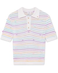 Casablanca Paris - Flower Stripe Cotton Crochet Polo, By - Lyst