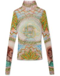 Casablanca Paris - Mosaics Greques Printed Mesh Top, By - Lyst