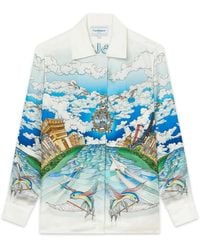 Casablanca Paris - Le Vol Ideal Cuban Collar Silk Shirt, Size By - Lyst