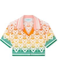Casablanca Paris - Gradient Heart Monogram Cropped Short Sleeve Silk Shirt, Size By - Lyst