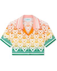 Casablanca Paris - Gradient Heart Monogram Cropped Short Sleeve Silk Shirt, Size By - Lyst
