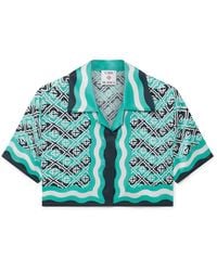 Casablanca Paris - Chemise Courte À Manches Courtes En Soie À Monogramme Wave - Lyst