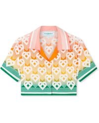 Casablanca Paris - Gradient Heart Monogram Cropped Short Sleeve Silk Shirt, Size By - Lyst