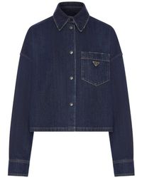 Prada - Giacca Denim Con Applicazione Logo - Lyst