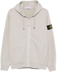 Stone Island - Felpa Con Cappuccio E Zip Con Logo E Stemma - Lyst