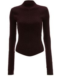 Victoria Beckham - Maglia A Coste Bordeaux Con Collo Al - Lyst