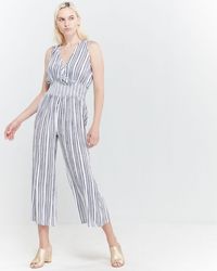 Blue Island Striped Jumpsuit Swim Cover-up - Blue