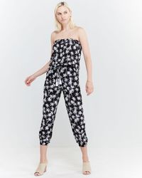 Blue Island Printed Strapless Jumpsuit Swim Cover-up - Black