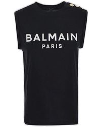 Balmain - Logo Printed Sleeveless Tank Top - Lyst