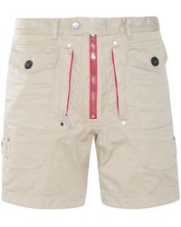 DSquared² - Beige And Red Cotton Blend Shorts - Lyst