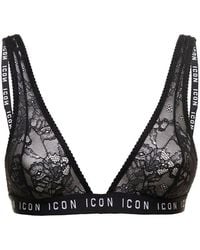 DSquared² - D-squared2 Woman's Black Lace Bra With Logo Print - Lyst