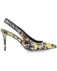 Versace - Logo-printed Pointed Toe Slingback Pumps - Lyst