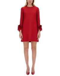 Valentino - Crepe Couture Crewneck Long-sleeved Dress - Lyst