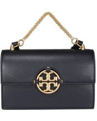 Tory Burch Leather Miller Double T Logo Plaque Shoulder Bag in 