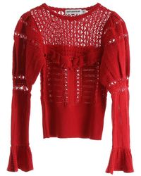 Self-Portrait Knitted Lace Top - Red