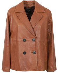 Weekend by Maxmara - Double-breasted Leather Pea Coat - Lyst