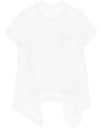 Sacai - Asymmetric T-shirt With Monogram Lace - Lyst