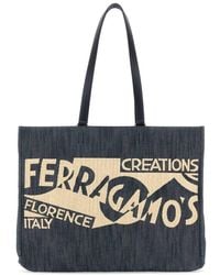 Ferragamo - Ferragamo Logo Large Denim & Leather Tote - Lyst