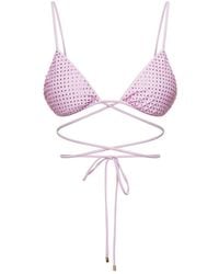 Self-Portrait - Triangle Bikini Top With All-over Crystal Embellishement In Lilac Polyammide - Lyst
