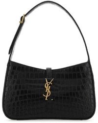 Saint Laurent Black/gold Le 5 À 7 Monogram Croc-embossed Leather Hobo Bag