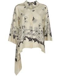 P.A.R.O.S.H. - Floral Print Asymmetric Short-Sleeve Shirt - Lyst