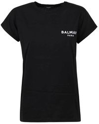 Balmain Small Flocked Logo T-shirt - Black