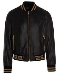 Versace Greca-pattern Zipped Bomber Jacket - Black