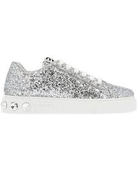 Miu Miu Embellished Glitter Sneakers - Metallic