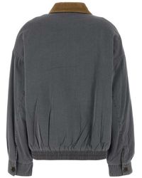 Miu Miu ベルベットトリム ジップアップ ボンバージャケット Miu Miu ベルベット ボンバージャケット グレー | Lyst