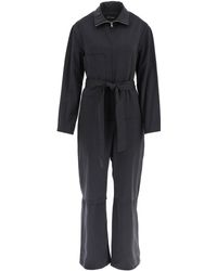 Low Classic Belted Patch Pocket Jumpsuit - Gray