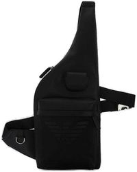 Emporio Armani Logo Detailed Zipped Shoulder Bag - Black