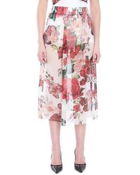 Dolce & Gabbana - Dolce&Gabbana Longuette Skirt With Rose Print - Lyst