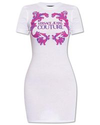 Versace - Logo-printed Crewneck Mini Dress - Lyst