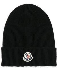 Moncler - Logo-patch Ribbed Wool Beanie Hat - Lyst