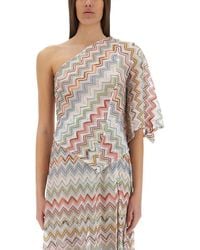 Missoni - One-Shoulder Top With 3D Lamé Zig Zags - Lyst