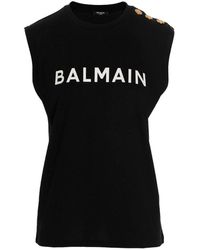 Balmain - Logo Printed Sleeveless Top - Lyst