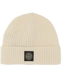 Stone Island - Logo Patch Knitted Beanie - Lyst