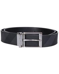 Burberry - Reversible Belt Decorated With Iconic Smoke Black Tartan Pattern With Smooth Leather Interior - Lyst