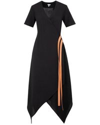 Loewe - Wrap Midi Dress In Wool With Leather Belt - Women - Lyst