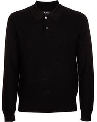 A.P.C. Kyle Knit Polo Shirt L - Black