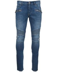 Balmain Ribbed Slim-fit Denim Jeans in Blue for Men | Lyst