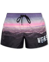Versace - Logo-printed Drawstring Swim Shorts - Lyst