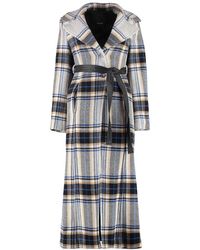 Pinko Check Pattern Single Breasted Belted Coat - Multicolour